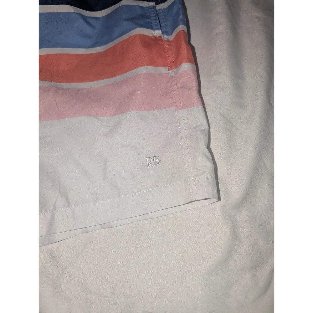 Rugged Butts Men's XXL White‎ Swim Trunks With Colorful Striped Pattern
